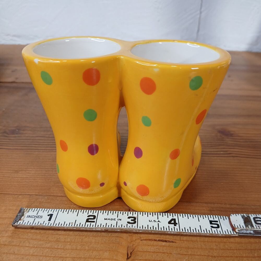 PartyLite Rainboot Candle Holders, Yellow Polka Dot Boots Candle Holder, 3 3/4” - Picture 3 of 6